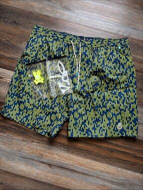 Psycho Bunny Navy & Neon Yellow Patterned Swim Shorts